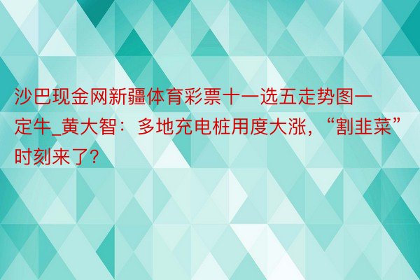 沙巴现金网新疆体育彩票十一选五走势图一定牛_黄大智：多地充电桩用度大涨，“割韭菜”时刻来了？