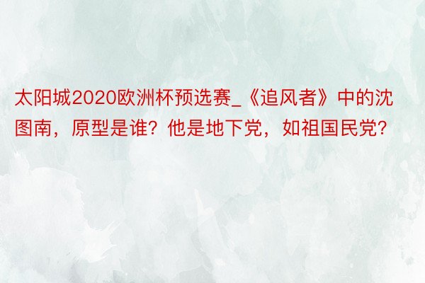 太阳城2020欧洲杯预选赛_《追风者》中的沈图南，原型是谁？他是地下党，如祖国民党？